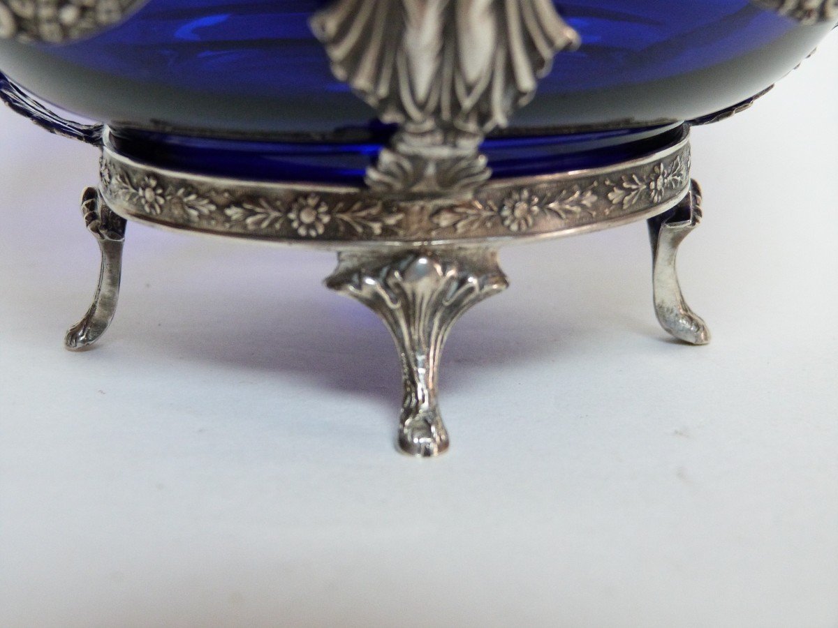 Sterling Silver And Cobalt Blue Crystal Antique Woman's Empire Winged Cup-photo-6