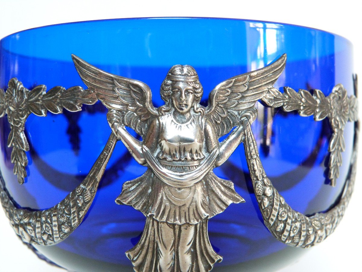 Sterling Silver And Cobalt Blue Crystal Antique Woman's Empire Winged Cup-photo-7