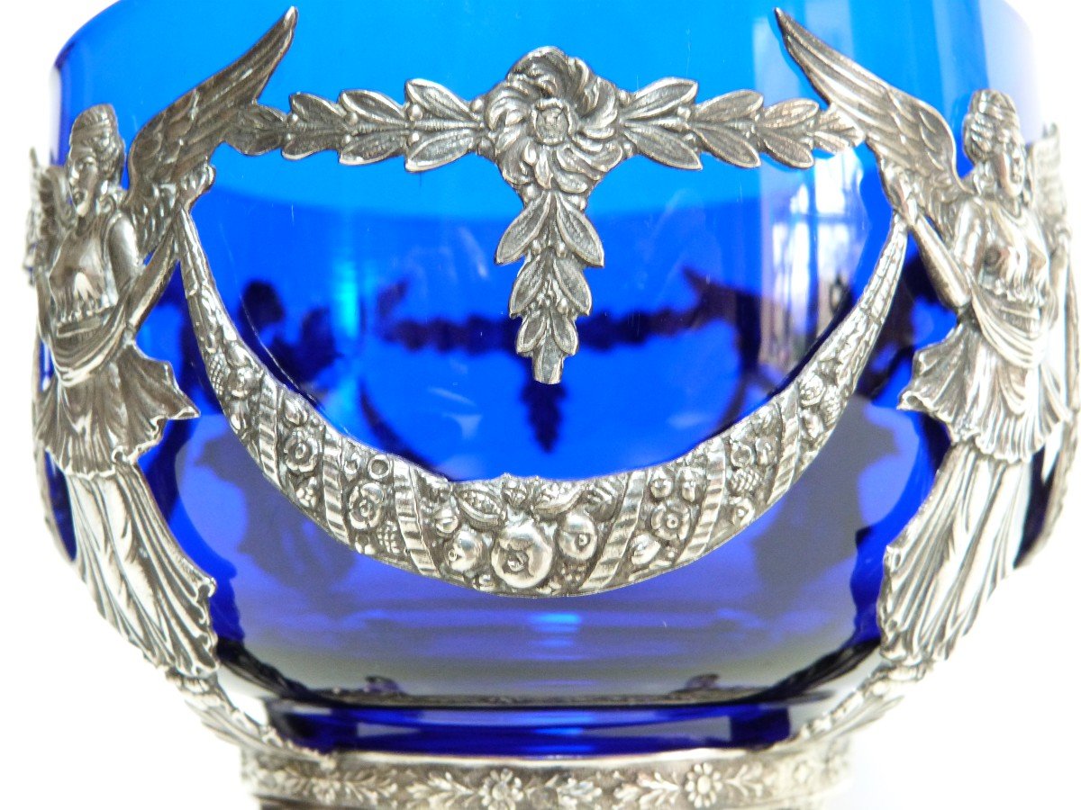 Sterling Silver And Cobalt Blue Crystal Antique Woman's Empire Winged Cup-photo-8