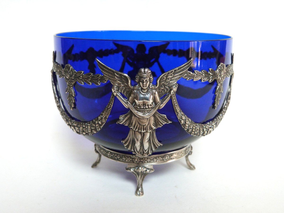 Sterling Silver And Cobalt Blue Crystal Antique Woman's Empire Winged Cup