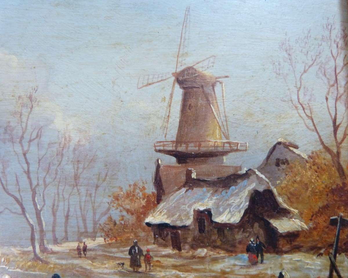 Lange Winter Landscape Dutch School Oil On Panel Gilded Frame -photo-1