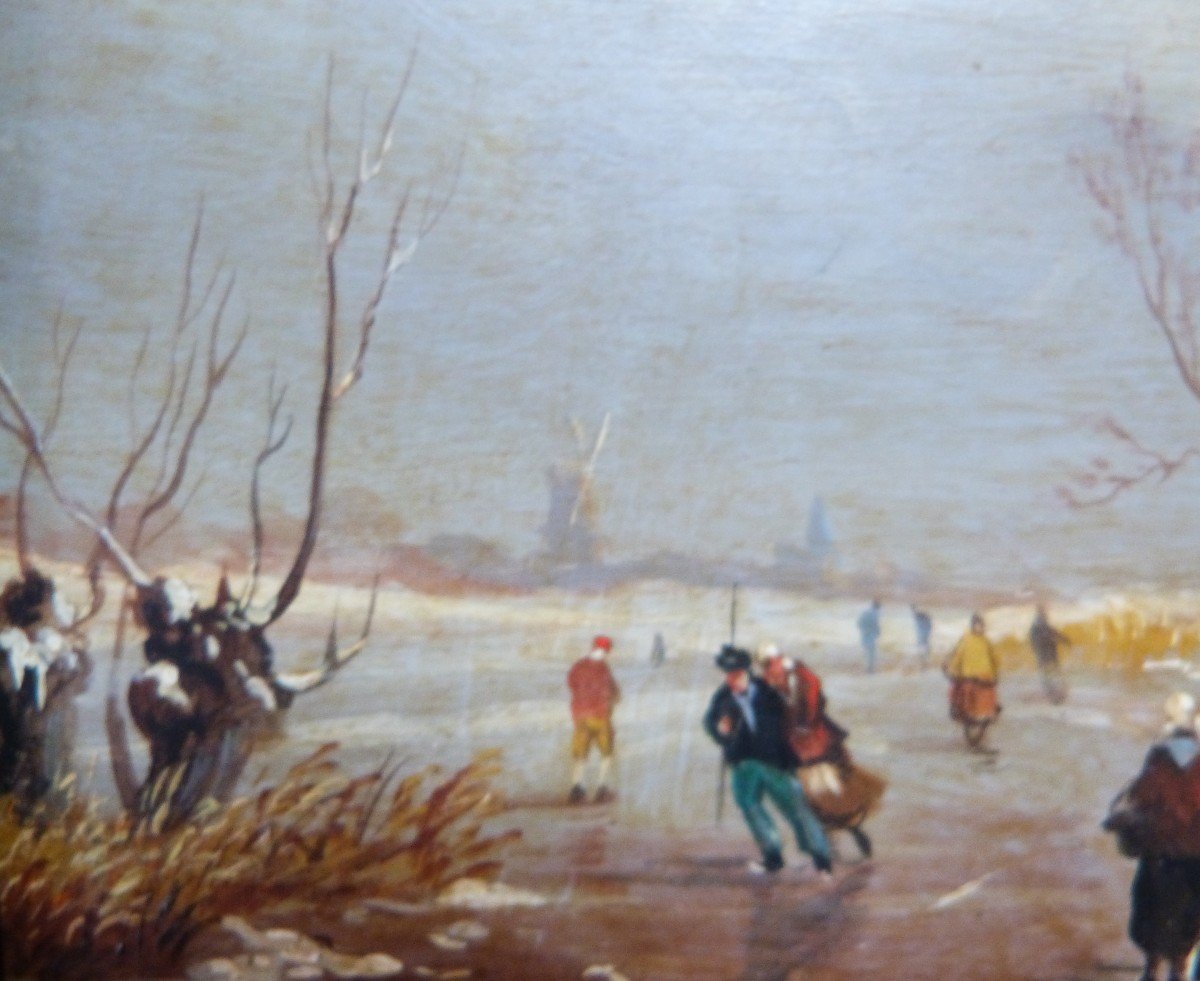 Lange Winter Landscape Dutch School Oil On Panel Gilded Frame -photo-2