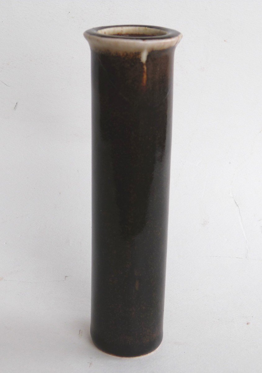 Pierre Lèbe Cylindrical Tube Vase In Enameled Porcelain Circa 1970 -photo-1