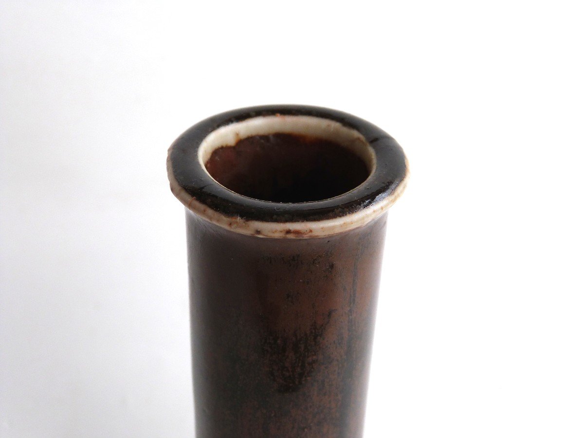 Pierre Lèbe Cylindrical Tube Vase In Enameled Porcelain Circa 1970 -photo-2