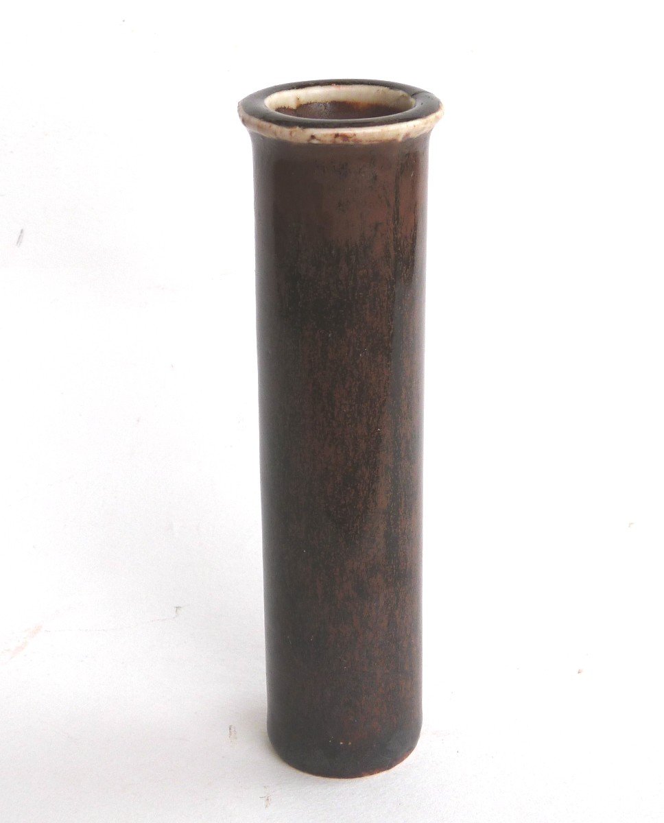 Pierre Lèbe Cylindrical Tube Vase In Enameled Porcelain Circa 1970 