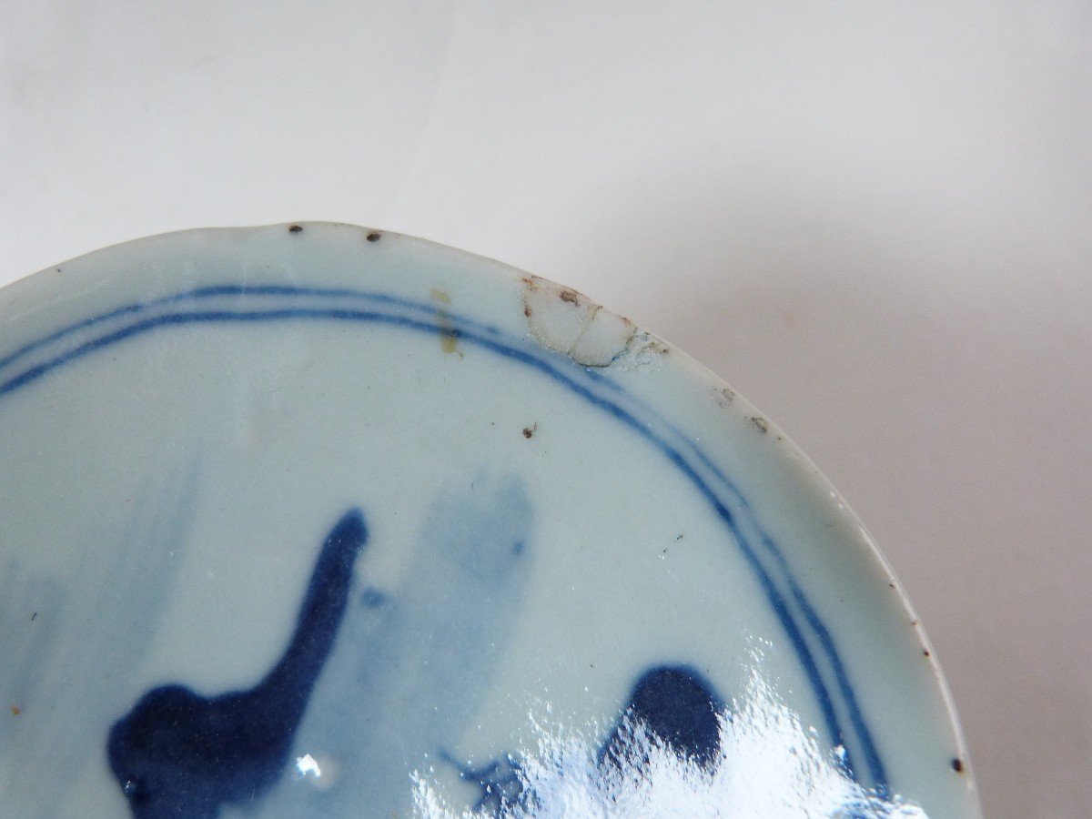 Coupe Sur Pied En Porcelaine De Chine XIXeme Décor Blanc Bleu -photo-4