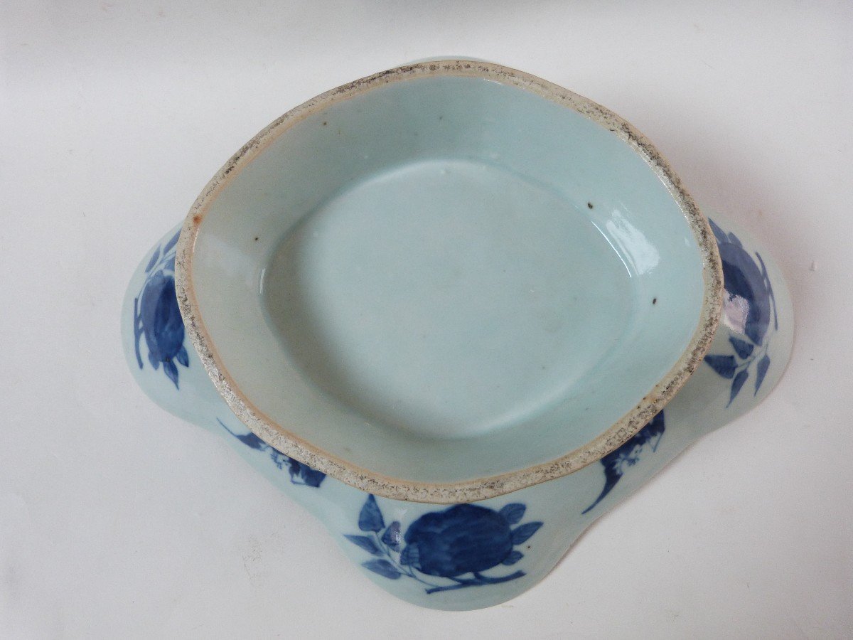 Coupe Sur Pied En Porcelaine De Chine XIXeme Décor Blanc Bleu -photo-5