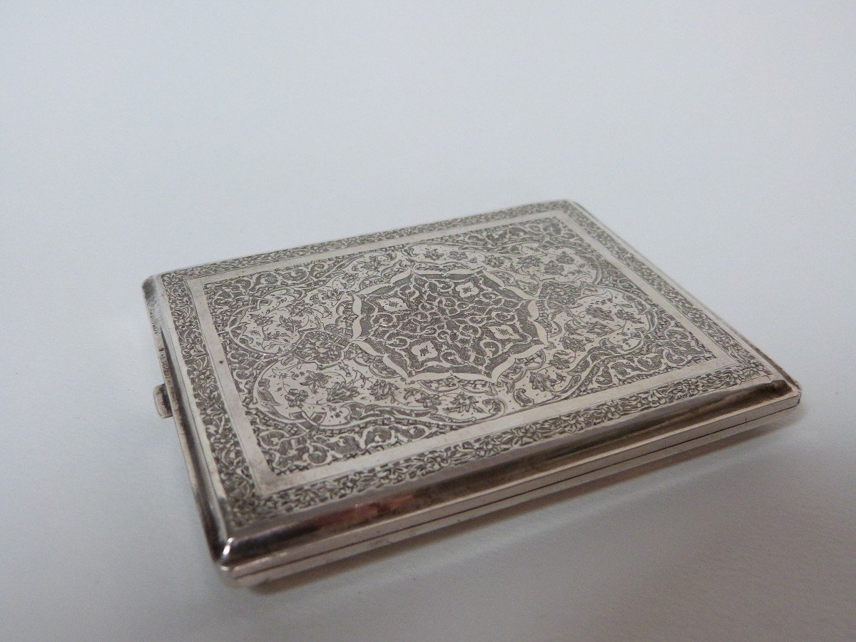 Etui Porte Cigarettes Argent Massif Décor Peint émaillé miniature Perse Iran XXeme -photo-8