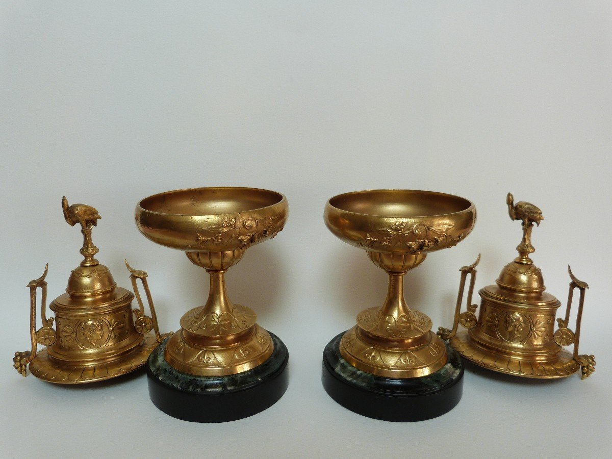 Pair Of Gilt Bronze Cassolettes And Marble Bases, Napoleon III Period-photo-4