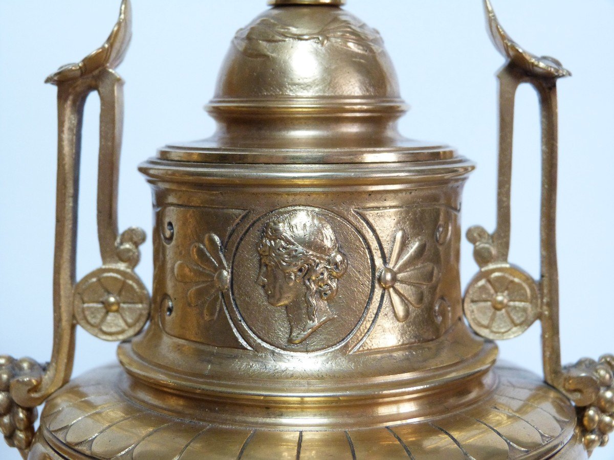 Pair Of Gilt Bronze Cassolettes And Marble Bases, Napoleon III Period-photo-3