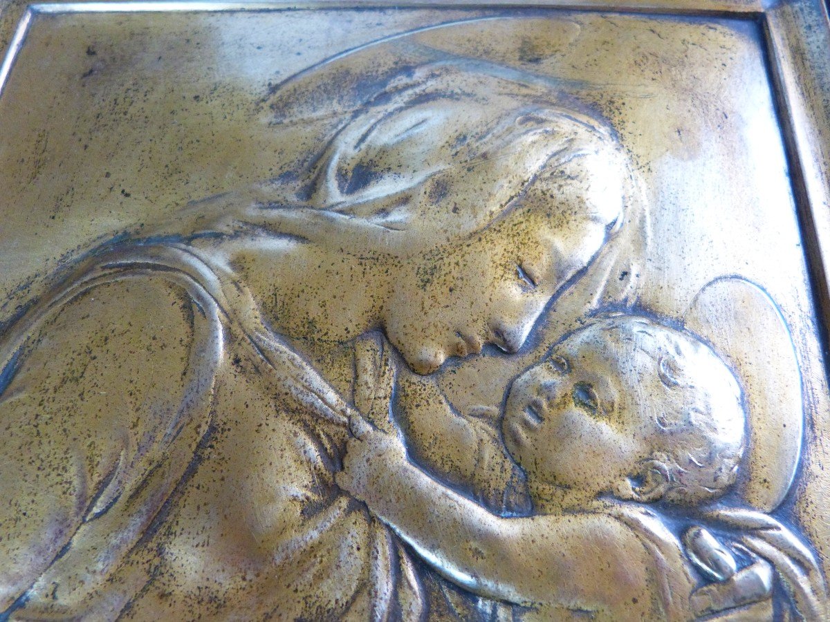 Bas Relief Bronze Vierge à l'Enfant Renaissance Italienne  Fondeur Thiebaut Fumière cire perdue-photo-2