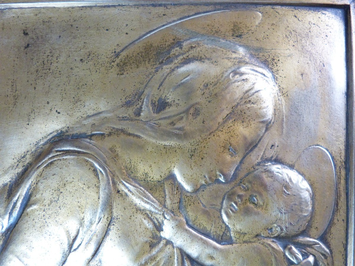 Bas Relief Bronze Vierge à l'Enfant Renaissance Italienne  Fondeur Thiebaut Fumière cire perdue-photo-3