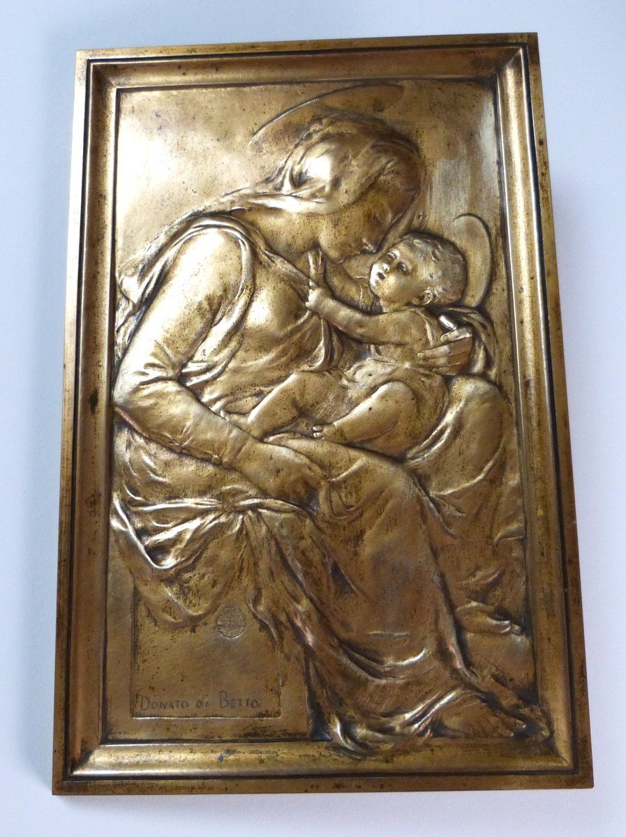 Bas Relief Bronze Vierge à l'Enfant Renaissance Italienne  Fondeur Thiebaut Fumière cire perdue-photo-7