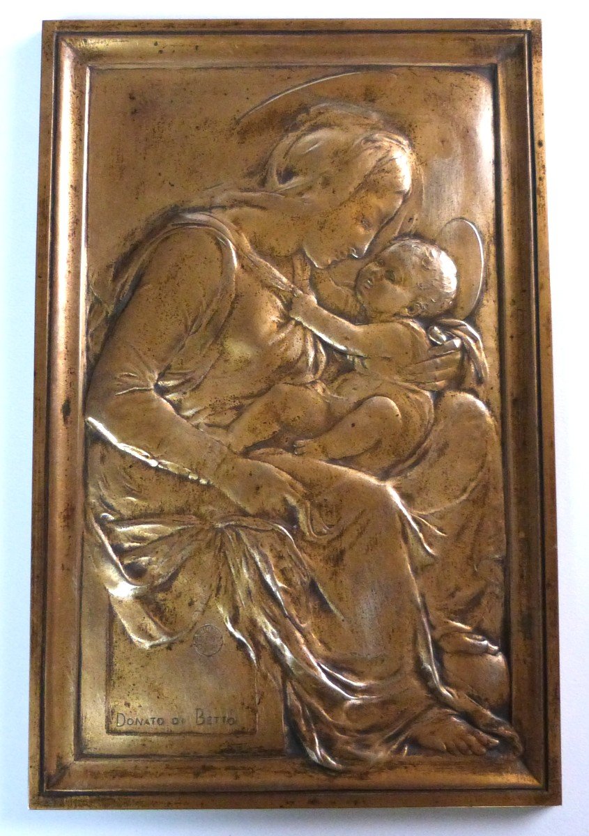 Bas Relief Bronze Vierge à l'Enfant Renaissance Italienne  Fondeur Thiebaut Fumière cire perdue