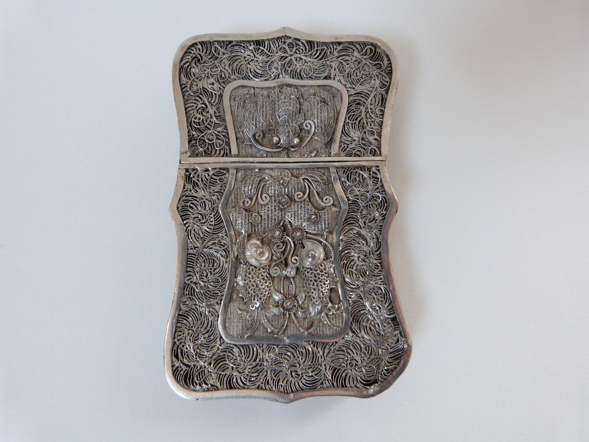 Chinese Filigree Silver Card Holder Case, 19th Century -photo-2