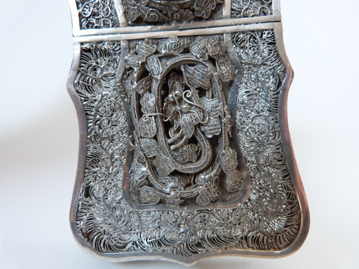 Chinese Filigree Silver Card Holder Case, 19th Century -photo-2