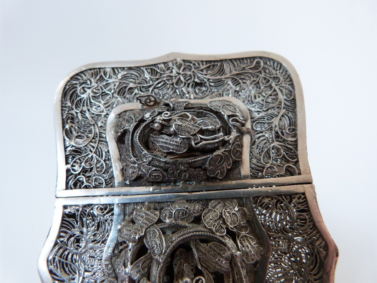 Chinese Filigree Silver Card Holder Case, 19th Century -photo-3