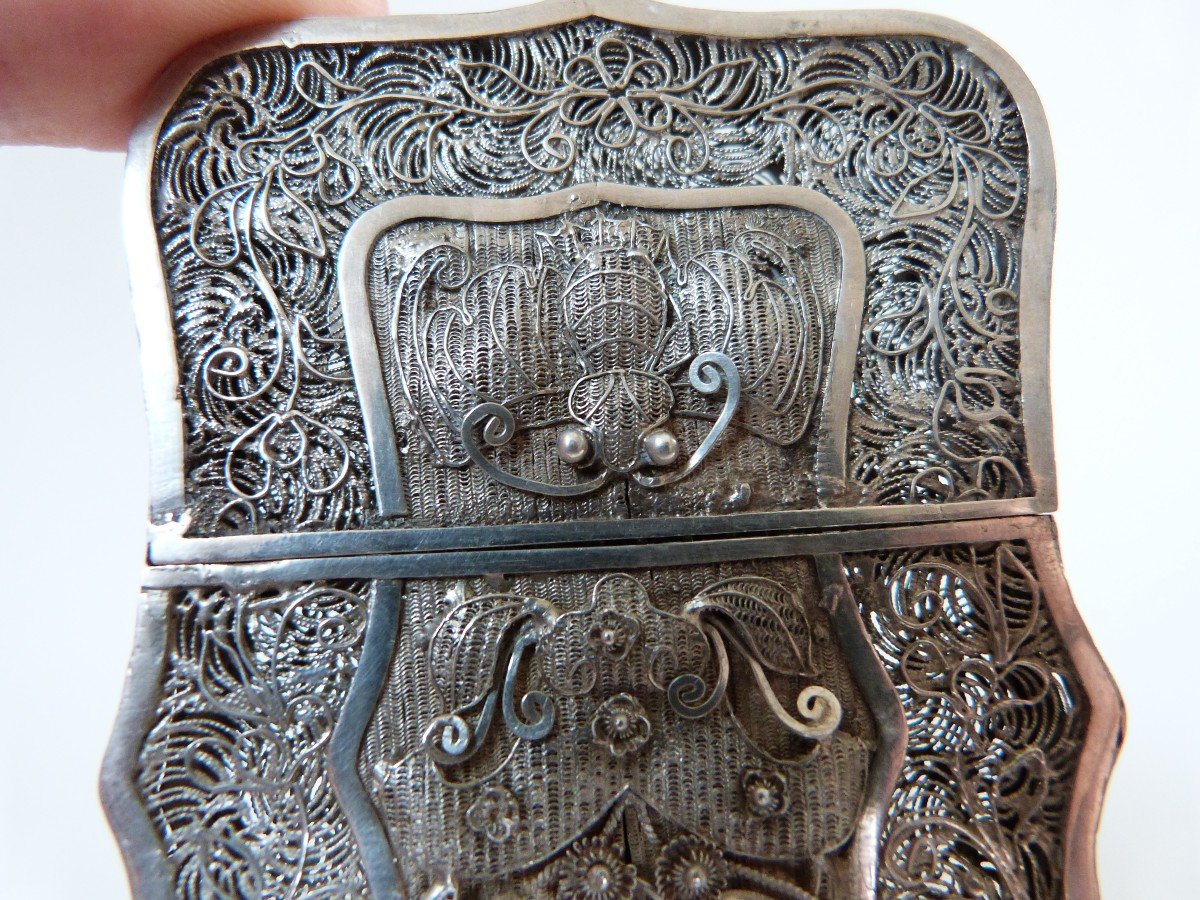 Chinese Filigree Silver Card Holder Case, 19th Century -photo-4