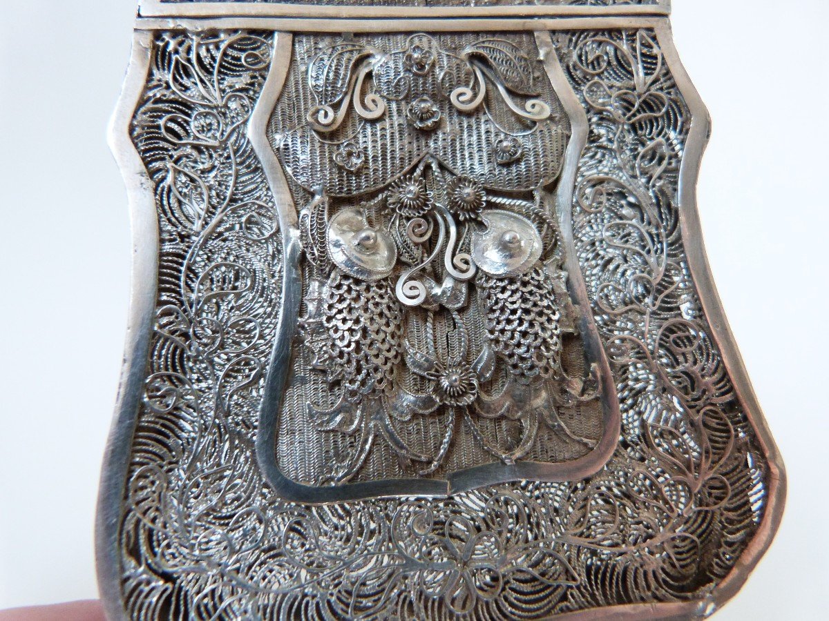 Chinese Filigree Silver Card Holder Case, 19th Century -photo-5