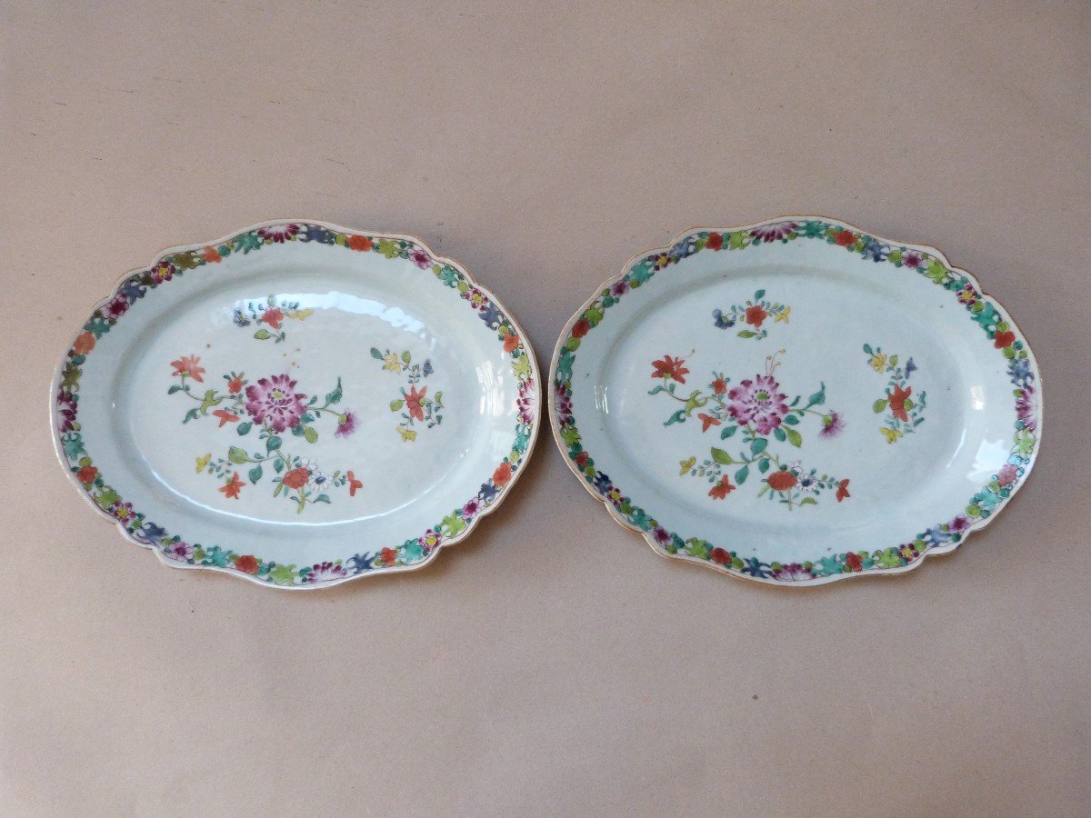 Pair Of 18th Century Chinese Porcelain Dishes, Compagnie Des Indes, Famille Rose-photo-2