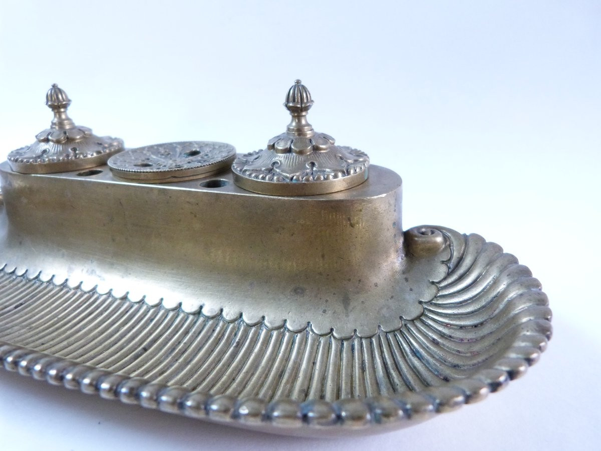 Bronze Inkwell, Shell Model, Restoration Period, Circa 1820 -photo-4