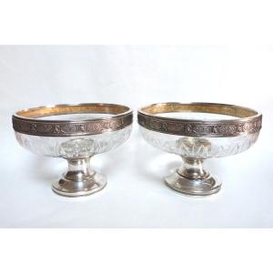 Pair Of Cups In Crystal And Sterling Silver Empire Style Forgelot Goldsmith