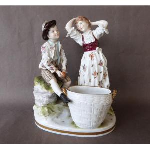 Saxony Porcelain Statuette Group Bouquetière Children 