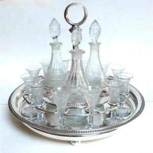 Cabaret Empire Period Liqueur Service In Silver Metal And Crystal From Montcenis Le Creusot 