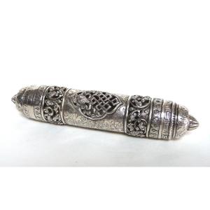  Etui A Meguila Esther En Argent Massif  Moyen Orient Judaica