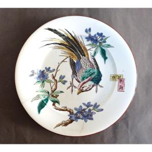 Bordeaux Vieillard And Eugène Millet Enamel Dish Japanese Decor Large Birds 