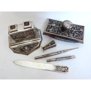 Solid Silver Desk Set Indochina Vietnam 