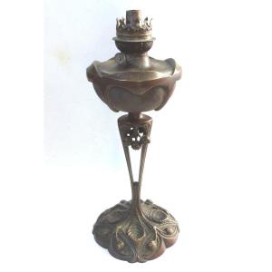 Georges Leuleu Bronze Oil Lamp Salon 1905 Art Nouveau