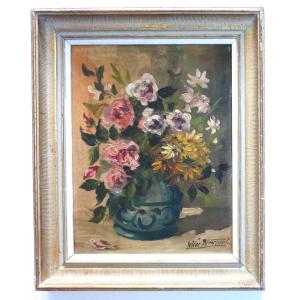 Lutèce Pierrepont Still Life With Bouquet Of Flowers Oil On Panel 20th Century