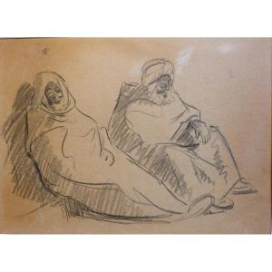 Maurice Bouviolle Orientalist Drawing Algeria Around 1920 