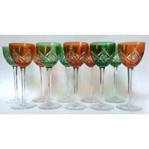 Baccarat Ensemble De 10 Verres Roemer Cristal Doublé Couleur Début XXeme