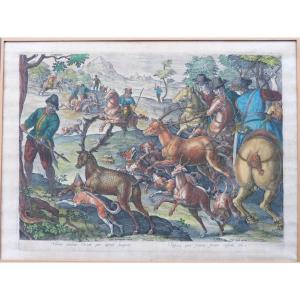 Jan Van Der Straet - Philip Galle  Gravure XVIeme Scène De Chasse rare 1er état 