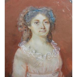 Miniature Portrait De Femme Fin Du XVIIIeme Début Du XIXeme Siècle 