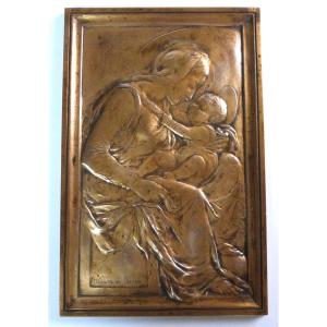 Bas Relief Bronze Vierge à l'Enfant Renaissance Italienne  Fondeur Thiebaut Fumière cire perdue