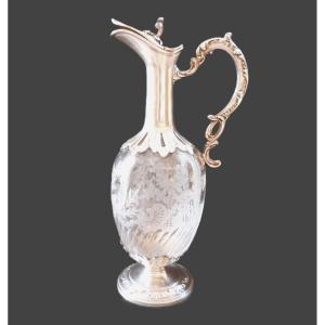 Ewer In Solid Silver And Cut And Engraved Crystal, Paris, Early 20th Century