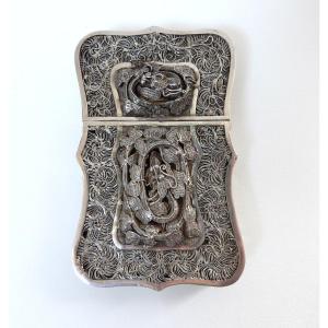 Etui Porte Carte En Argent Filigranné Chine XIXeme Siècle 