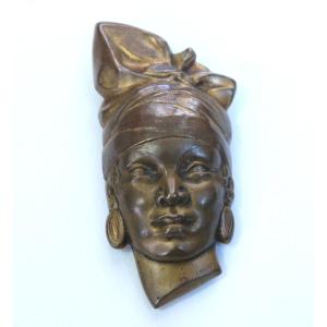 Emile Monier Art Deco Bronze Brooch Colonial Exhibition 1931 Creole Woman 