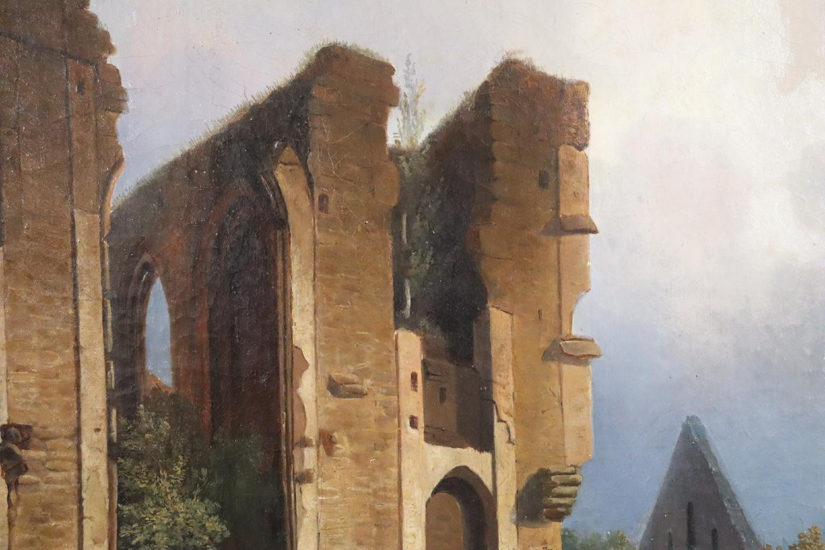 Famille Au Repos Dans Les Ruines 117x89cm Peinture à l'Huile Non Signée Vers 1850-photo-4