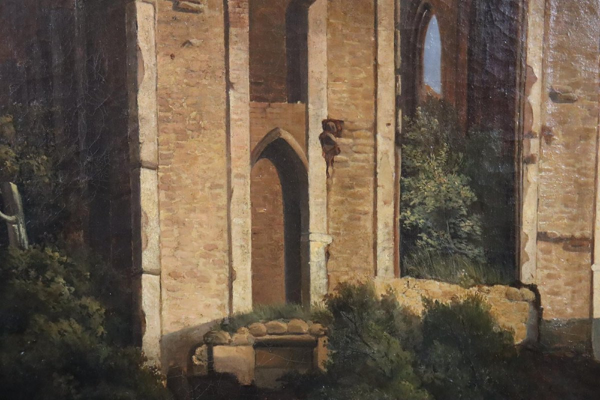 Famille Au Repos Dans Les Ruines 117x89cm Peinture à l'Huile Non Signée Vers 1850-photo-5