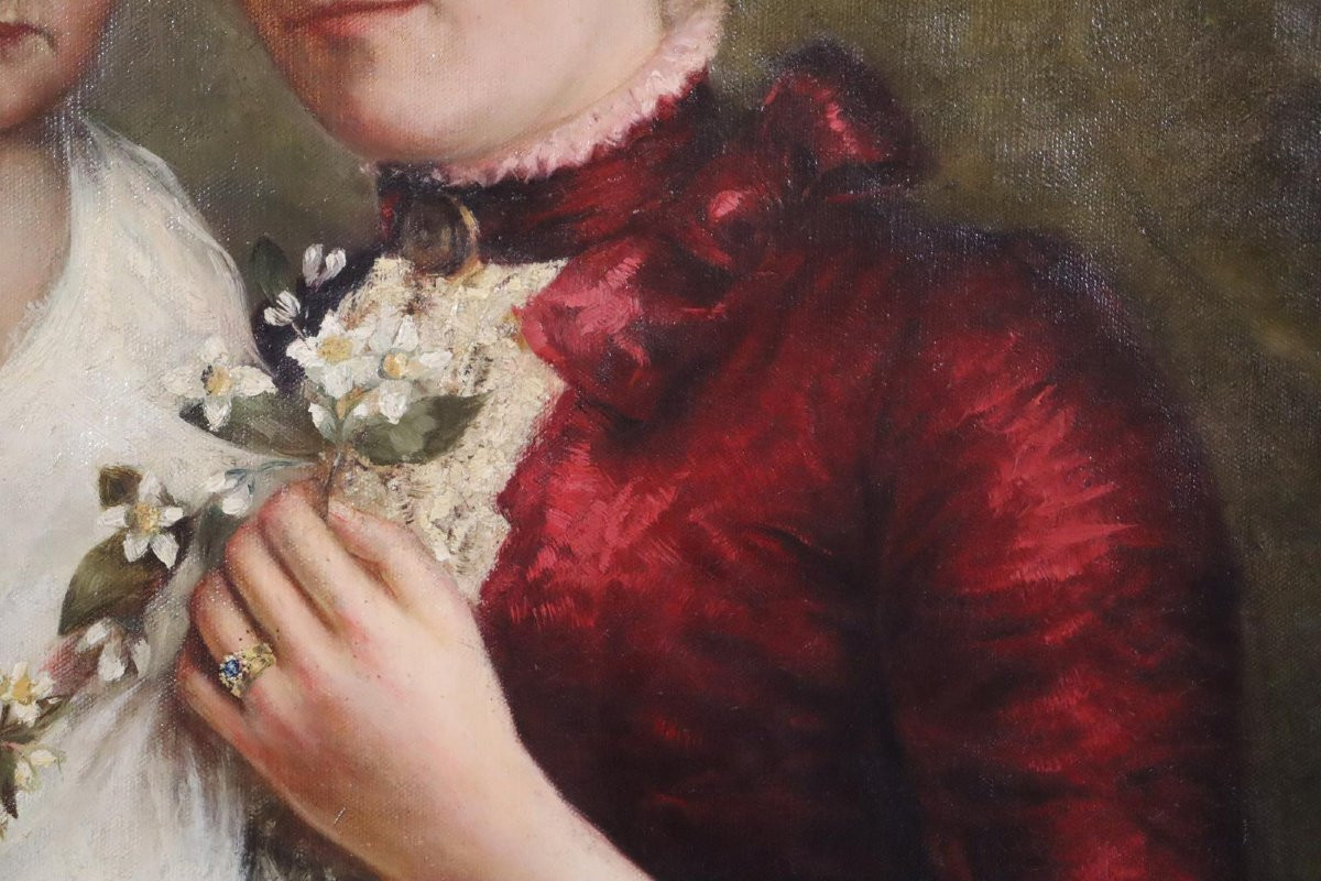 Mère Avec Enfant, Portrait Noble, 173x140cm Peinture à l'Huile d'Erich Körner (1866-1951)-photo-2