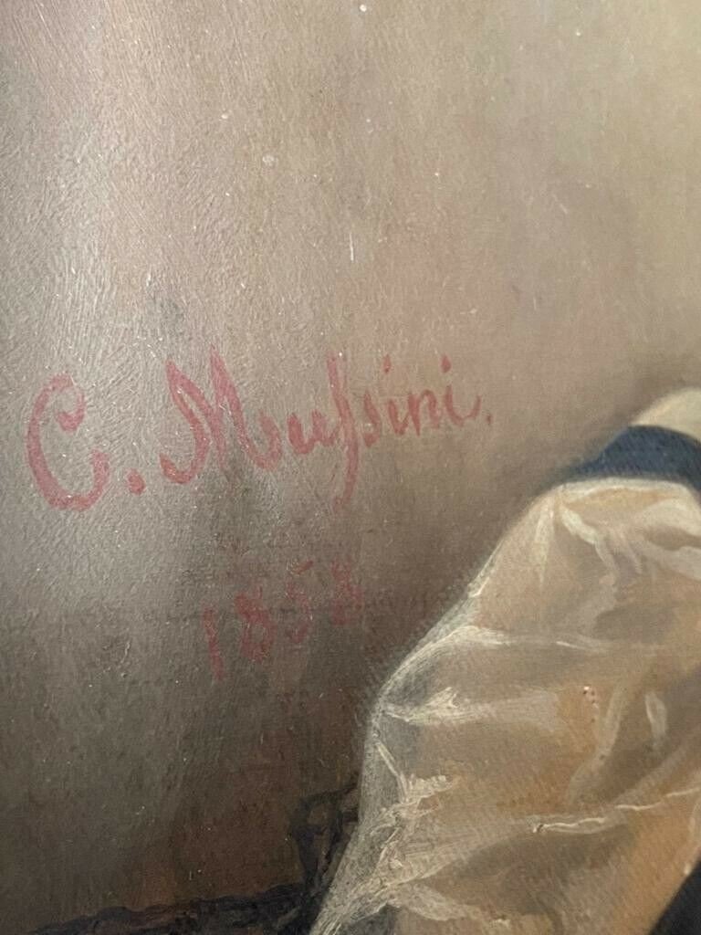 Huile Sur Toile Portrait d'Une Femme XIX &egrave;me Sign&eacute; C. Mussini 1858-photo-4