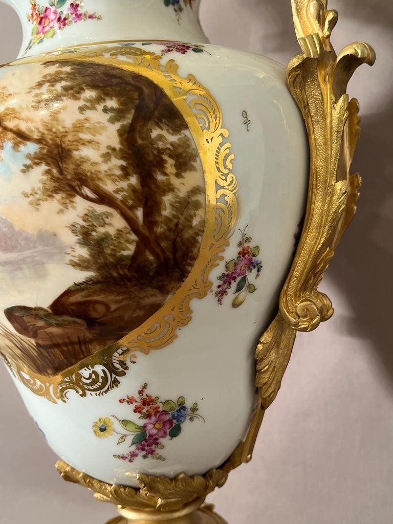 Large Meissen Porcelain Vase Mounted Gilt Bronze Nineteenth-photo-7