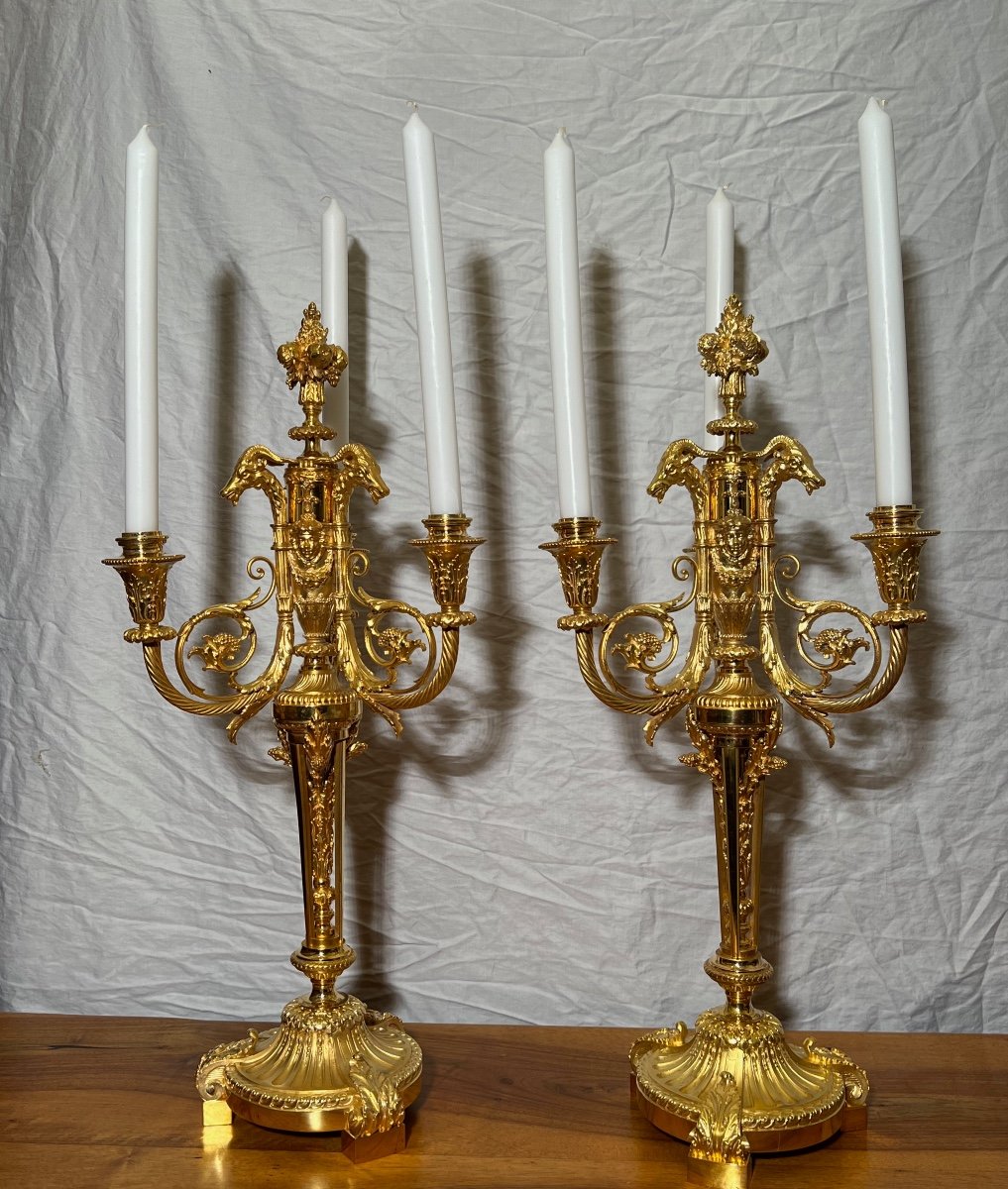 Pair Of Candelabras In Gilt Bronze F. Barbedienne Nineteenth-photo-3