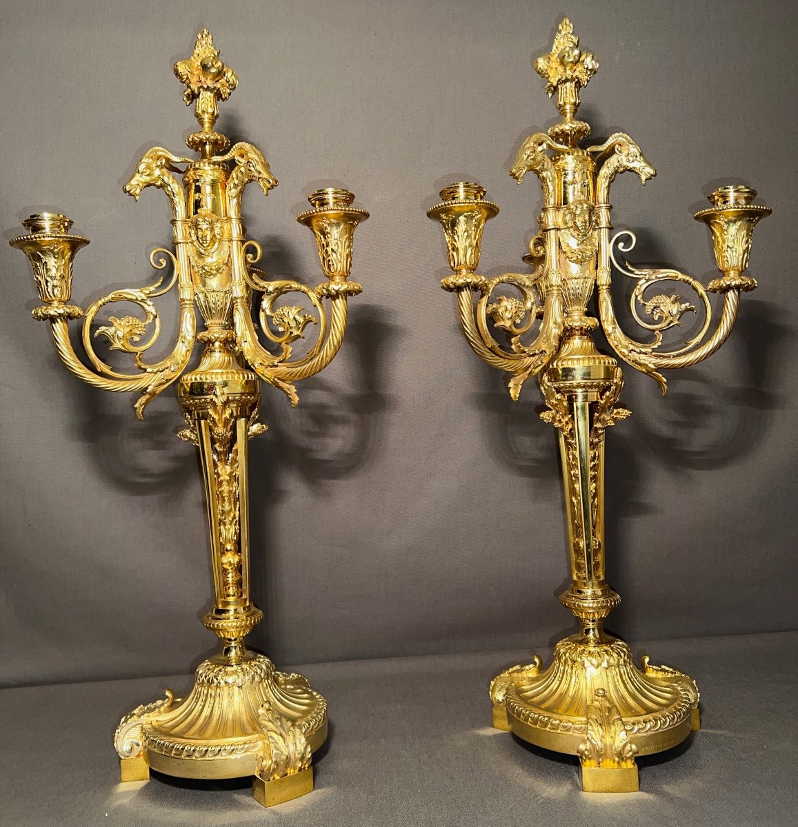 Pair Of Candelabras In Gilt Bronze F. Barbedienne Nineteenth