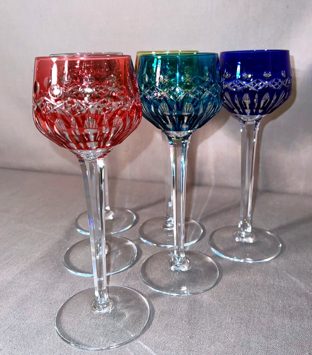 6 Rhine Wine Glasses Called "roemers" In Cut Crystal From Saint-louis-photo-4