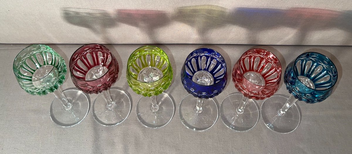 6 Verres à Vin Du Rhin Dit "roemers" En Cristal Taillé De Saint-louis-photo-3